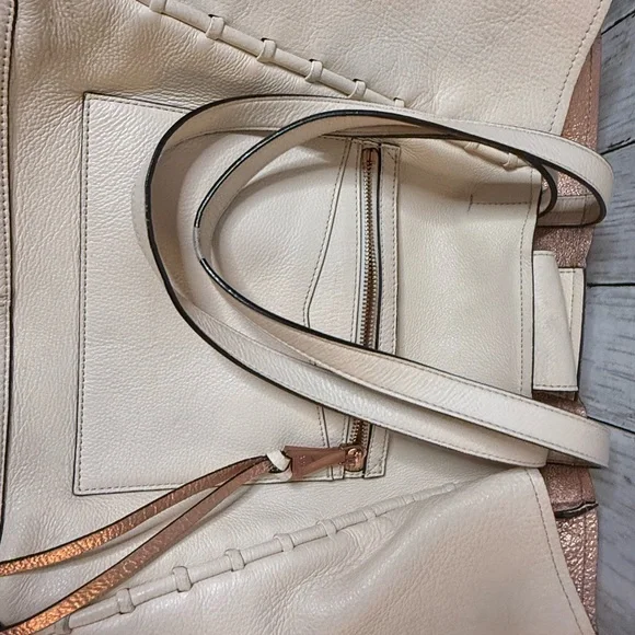 Aimee Kestenberg Leather Shoulder Bag Tote Purse Cream and Copper Lining - Picture 13 of 15